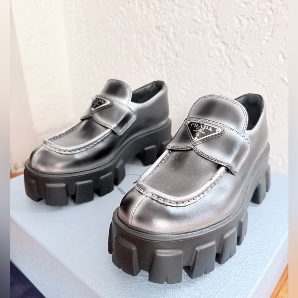 Prada Monolith Brushed Leather Penny Loafer EU36 US6 NWT Chunky Sole - Picture 8 of 14